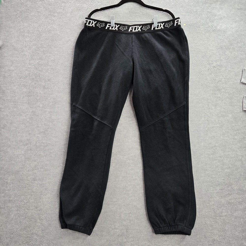 Fox Men Activewear Pants L Black Fleece Logo 29" Inseam Cotton Polyester READ